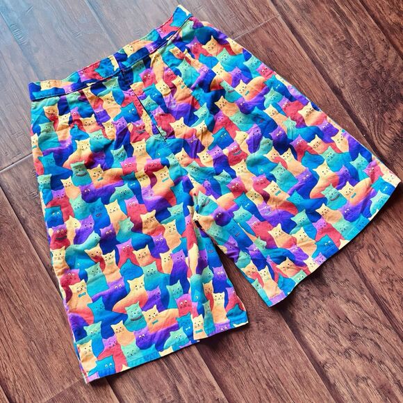Handmade Rainbow Cat Print Womens Jorts Colorful Festival Pride Waist 29” Size 6 - Picture 4 of 16